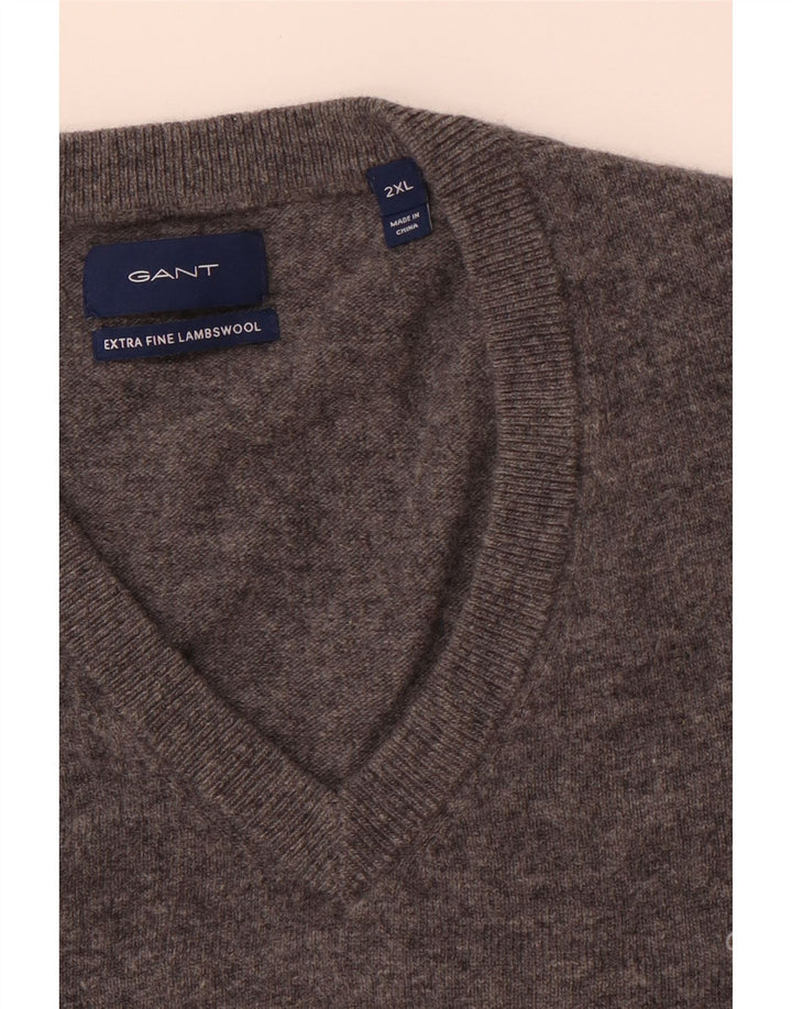 GANT Pulover cu decolteu în V pentru bărbați, 2XL, lână de miel gri
