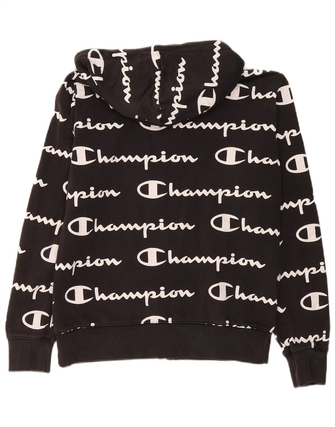 CHAMPION Womens Graphic Zip Hoodie Sweater UK 14 Medium Black