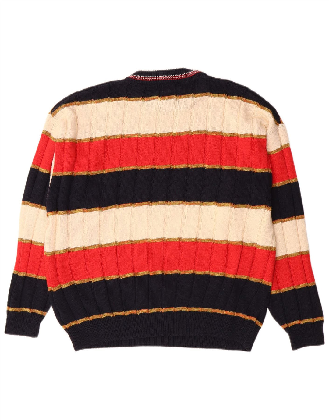 Pulover vintage pentru bărbați cu gâtul turnat, bumbac cu dungi mari, multicolore