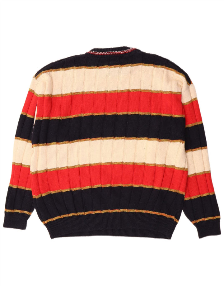 Pulover vintage pentru bărbați cu gâtul turnat, bumbac cu dungi mari, multicolore