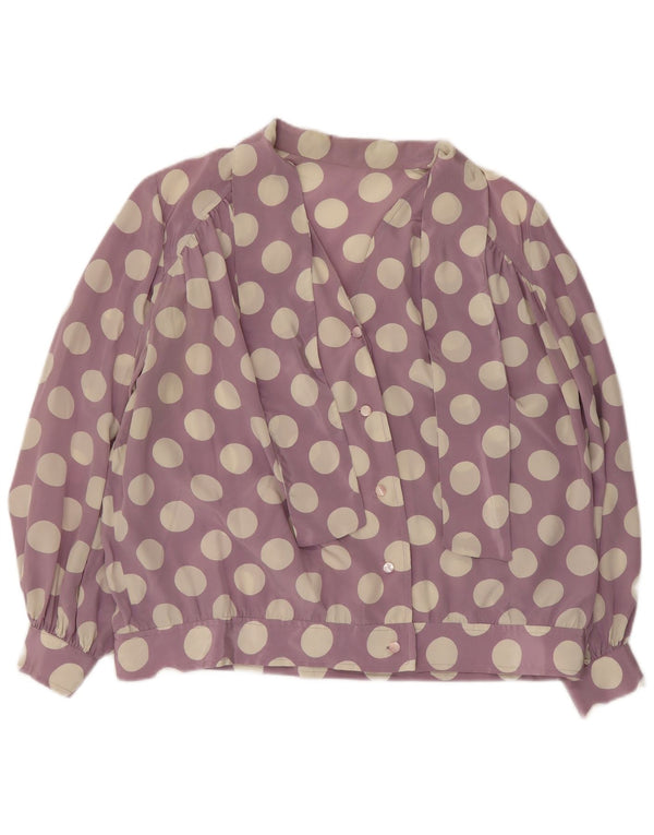 Bluză vintage pentru femei cu cămașă cu cravată în față UK 16 mare violet cu buline