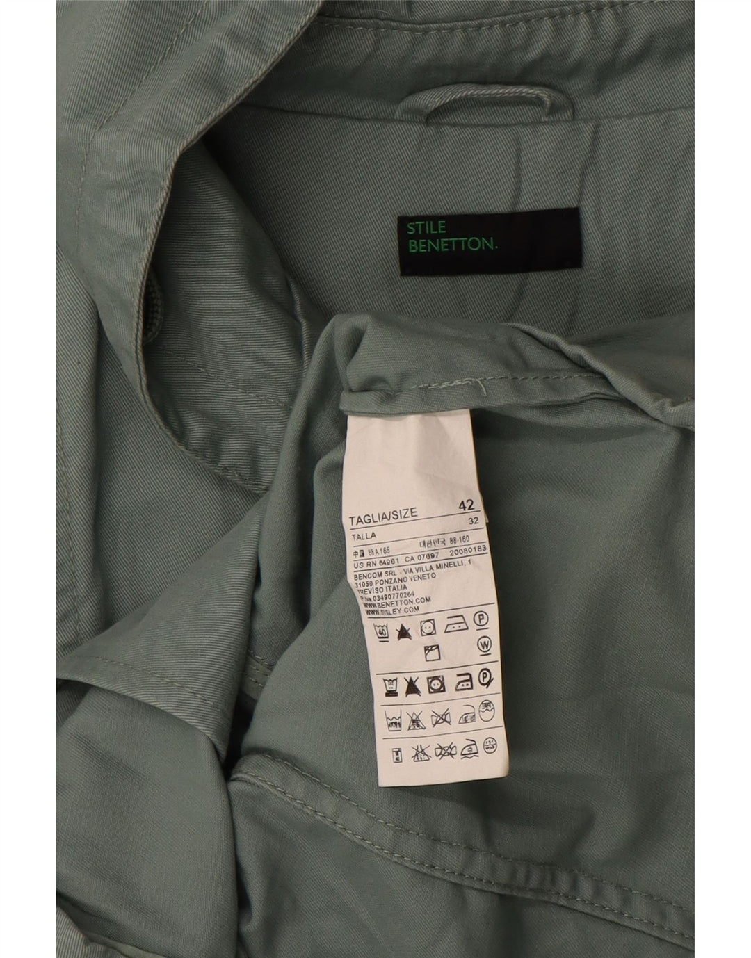 Jachetă parka cu glugă Benetton pentru femei IT 42 bumbac verde mediu