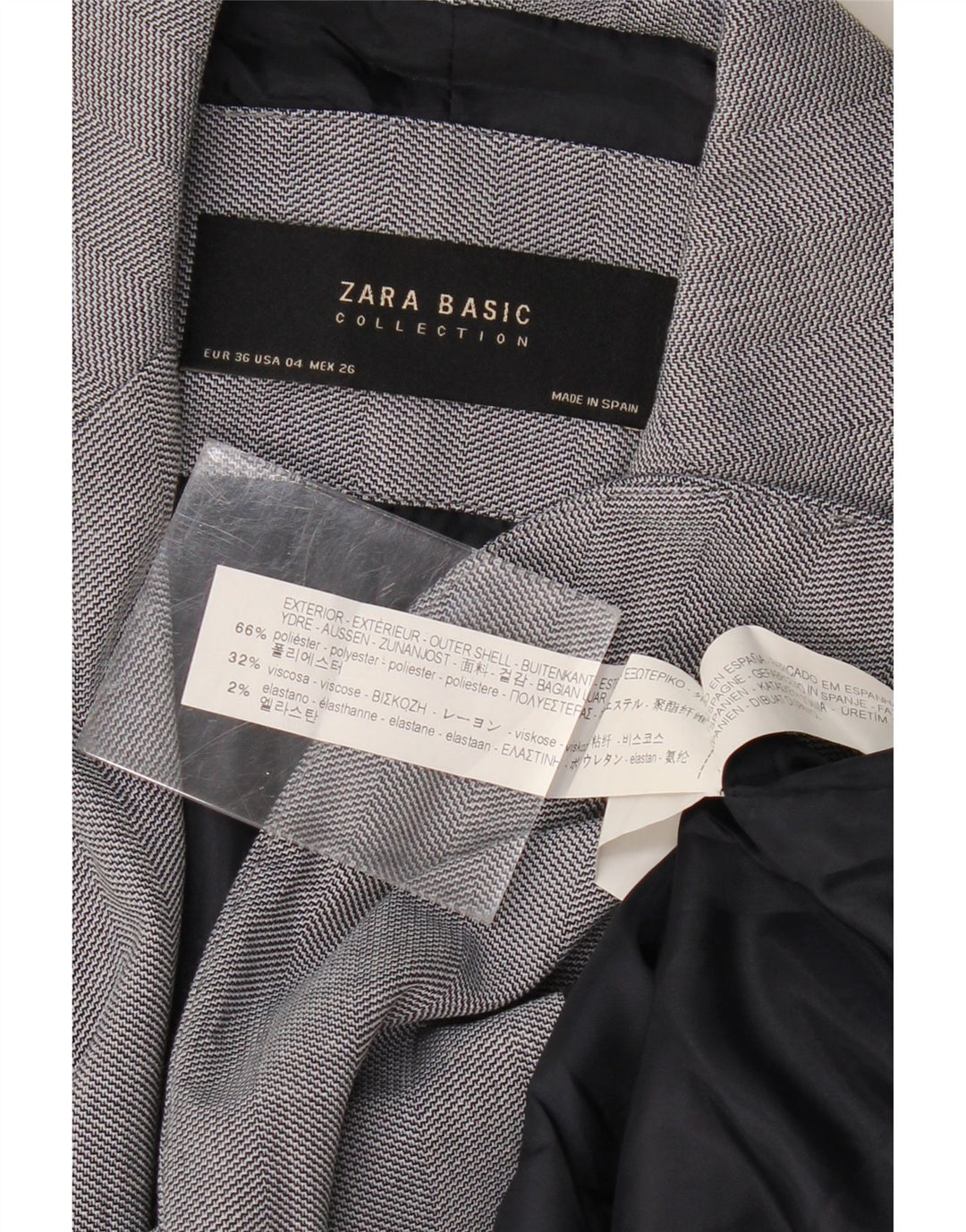 Jachetă ZARA pentru femei cu 1 nasture EU 36 XS poliester chevron gri