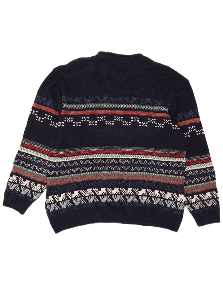 Pulover pentru bărbați Marks & Spencer, cu gât crew, Fair Isle, mare, bleumarin