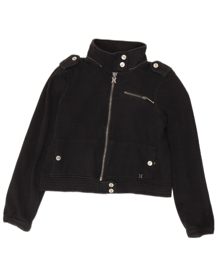 Jachetă bomber militară crop Hurley pentru femei UK 14, bumbac mediu negru