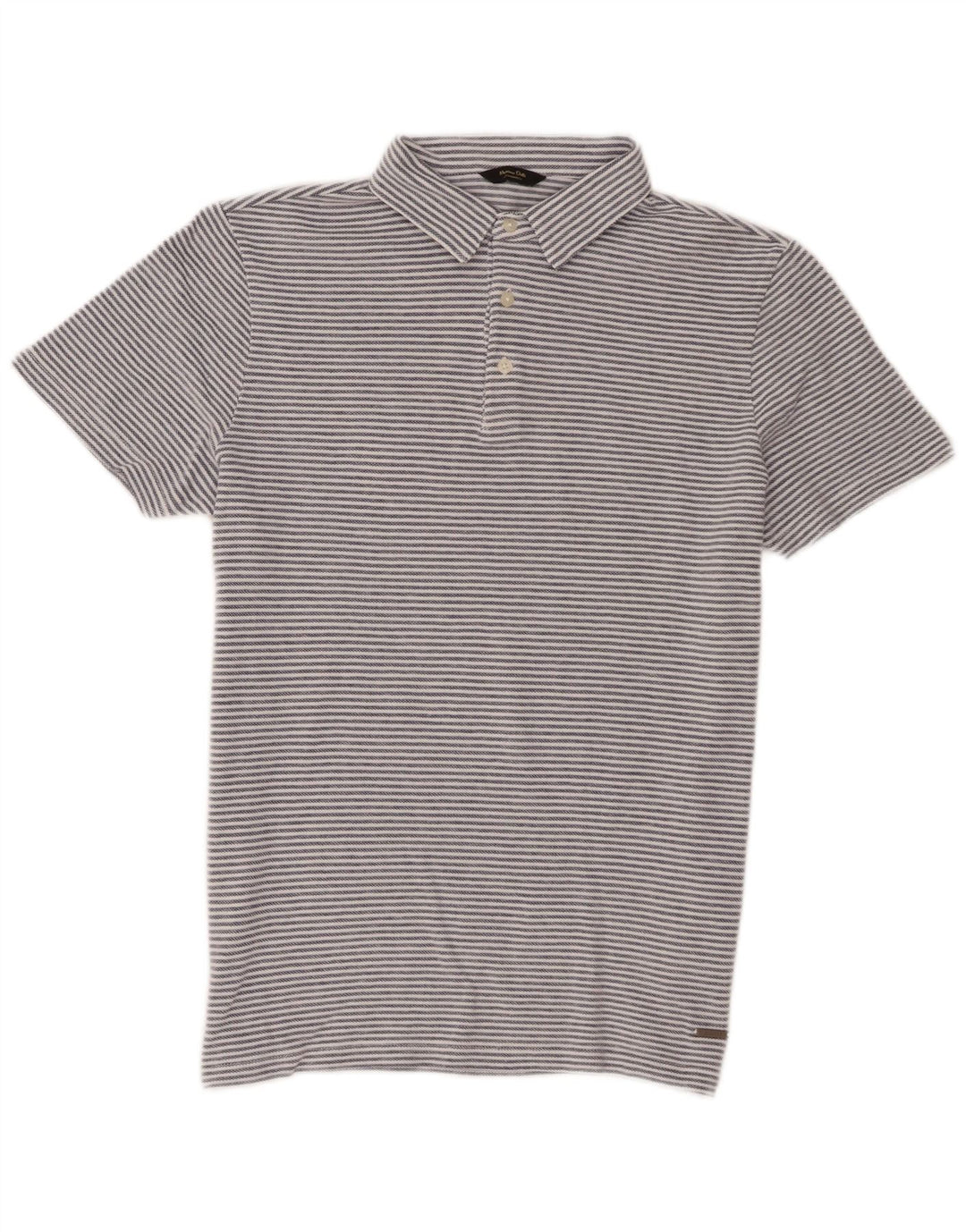Tricou polo Massimo Dutti pentru bărbați, bumbac cu dungi albastre medii