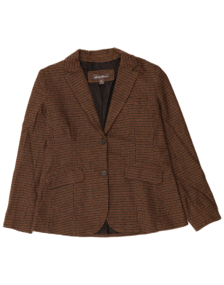 EDDIE BAUER Jachetă Blazer cu 2 nasturi pentru femei US 12 Maro Houndstooth