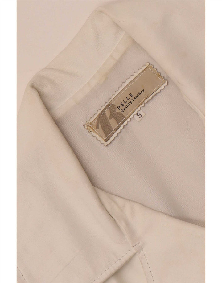 Jachetă vintage din piele cu 3 nasturi pentru femei UK 10 Small White