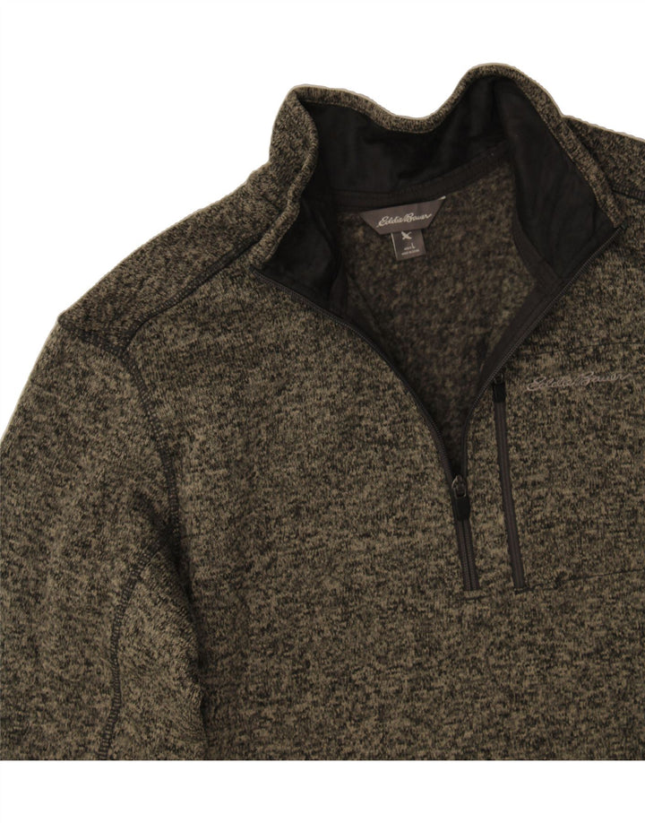 EDDIE BAUER Mens Zip Neck Sweatshirt Jumper Large Grey Flecked Polyester Vintage Eddie Bauer and Second-Hand Eddie Bauer from Messina Hembry 