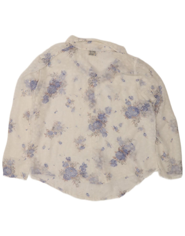 Bluză cu cămașă transparentă pentru femei vintage UK 14, mare, albă, florală
