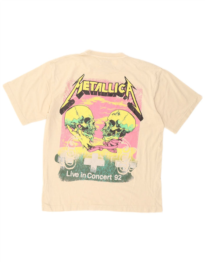 PULL & BEAR Mens Metallica Graphic T-Shirt Top Small Beige Cotton