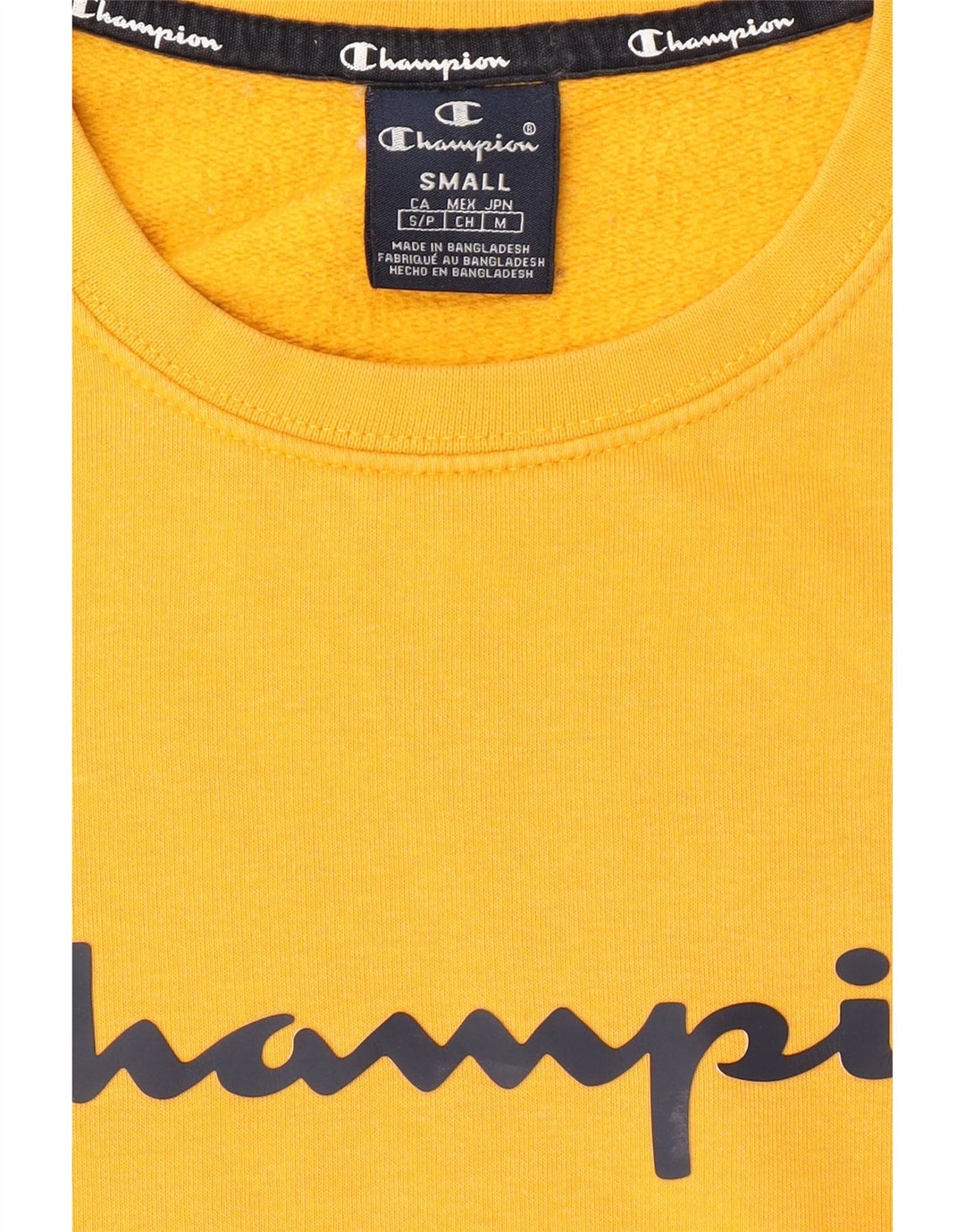 CHAMPION Mens Graphic Sweatshirt Jumper Small Yellow Vintage Champion and Second-Hand Champion from Messina Hembry 