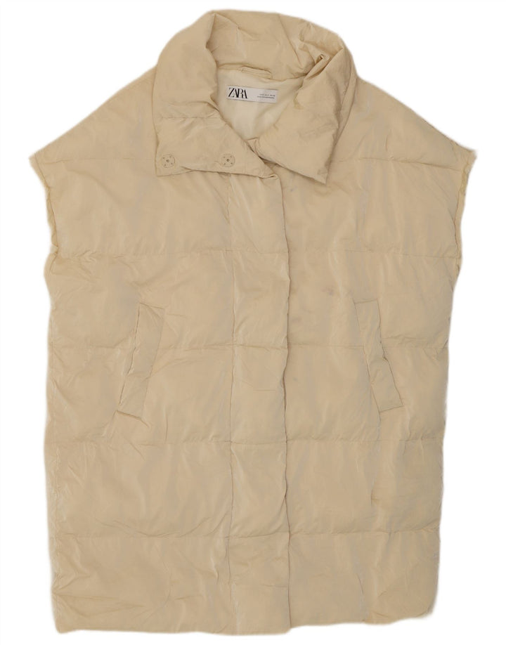 Gilet căptușit cu paragate supradimensionat pentru femei Zara UK 10, mic, bej, poliester