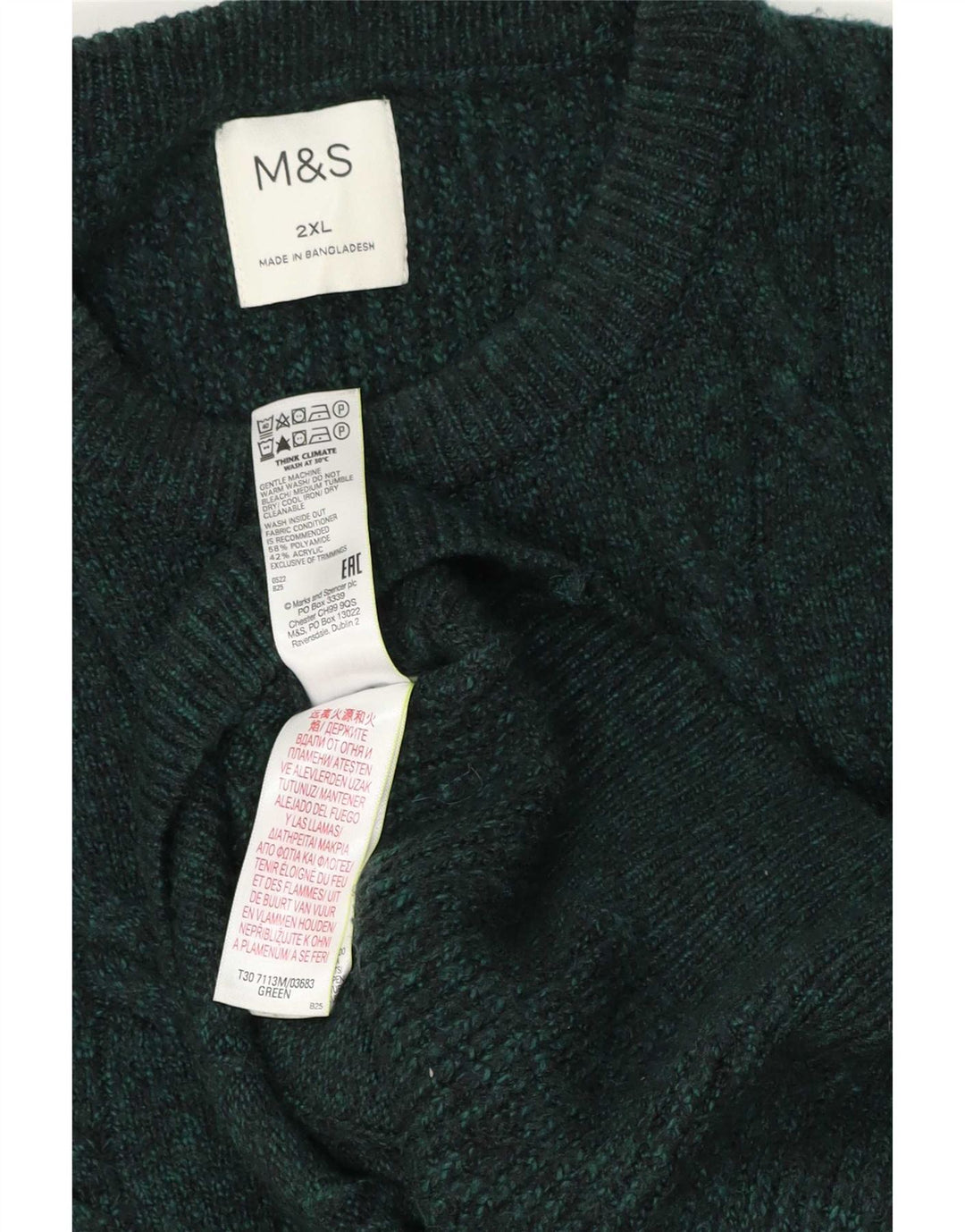 Pulover pentru bărbați Marks & Spencer cu gât crew, poliamidă verde 2XL