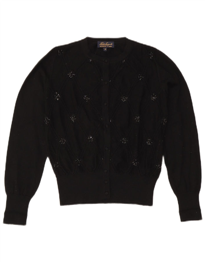Pulover cardigan pentru femei Luisa Spagnoli UK 14 Medium Negru Geometric Lână