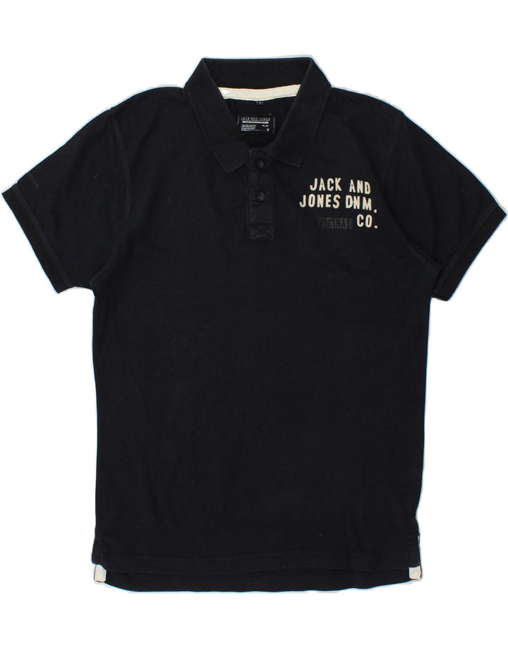 JACK & JONES Mens Graphic Polo Shirt Large Black Vintage Jack & Jones and Second-Hand Jack & Jones from Messina Hembry 
