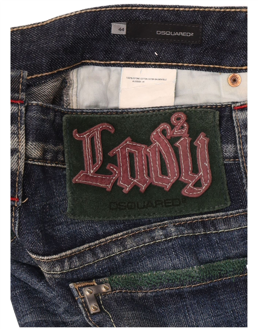 Dsquared2 Blugi drepte super joase pentru femei IT 44 Medium W32 L35 Blue Spotted