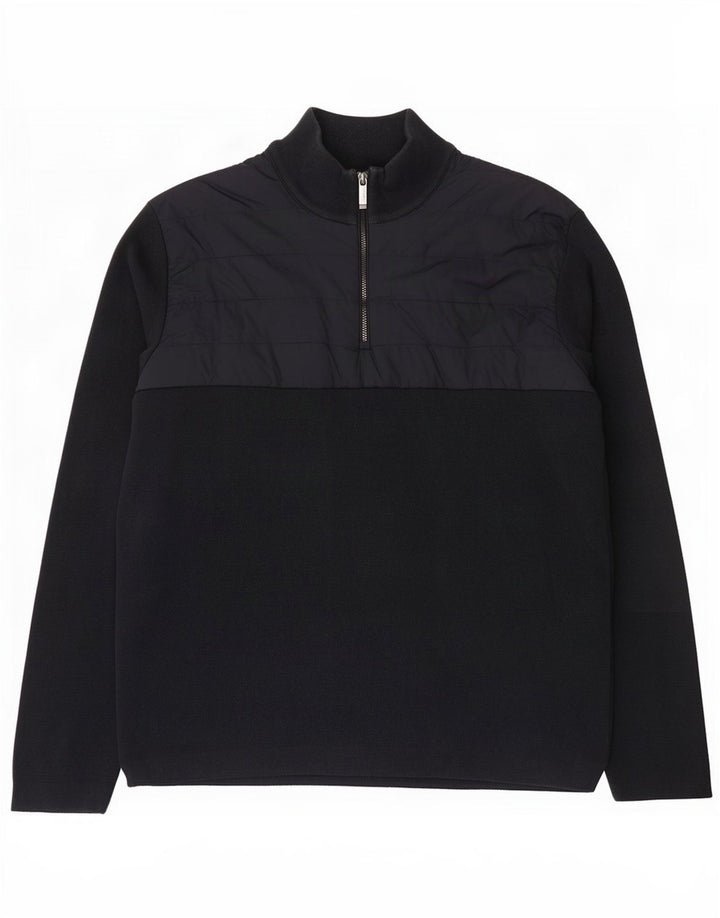 Pulover Massimo Dutti pentru bărbați, cu fermoar, cu gât, bumbac mare, albastru