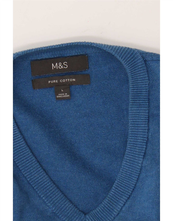 Pulover pentru bărbați Marks & Spencer, cu decolteu în V, mare, albastru, bumbac