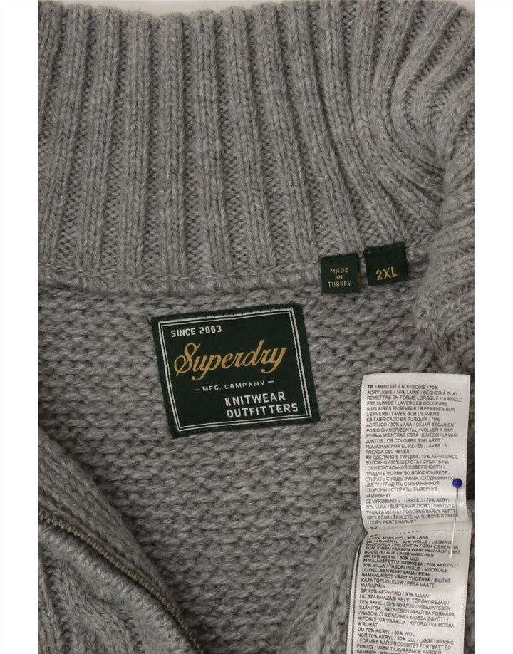 Pulover Superdry pentru bărbați, cu fermoar și gât, 2XL, gri acrilic