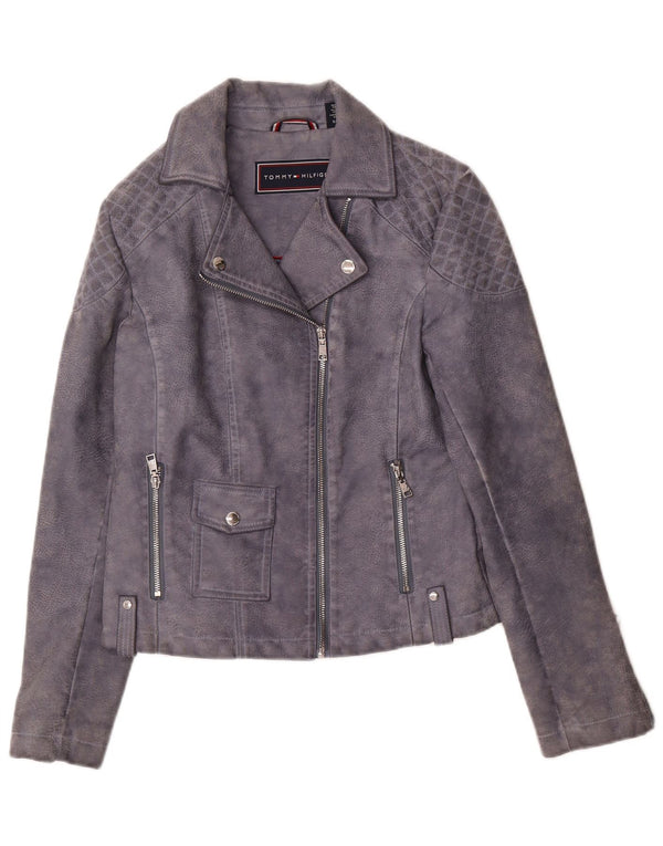 Geaca de motociclist din piele artificială Tommy Hilfiger pentru femei UK 10, gri mic