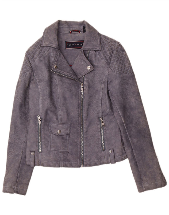 Geaca de motociclist din piele artificială Tommy Hilfiger pentru femei UK 10, gri mic
