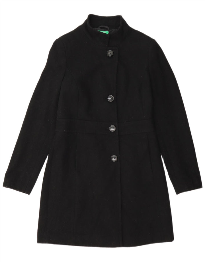 Beneton Womens Overcoat UK 8 Small Black Wool