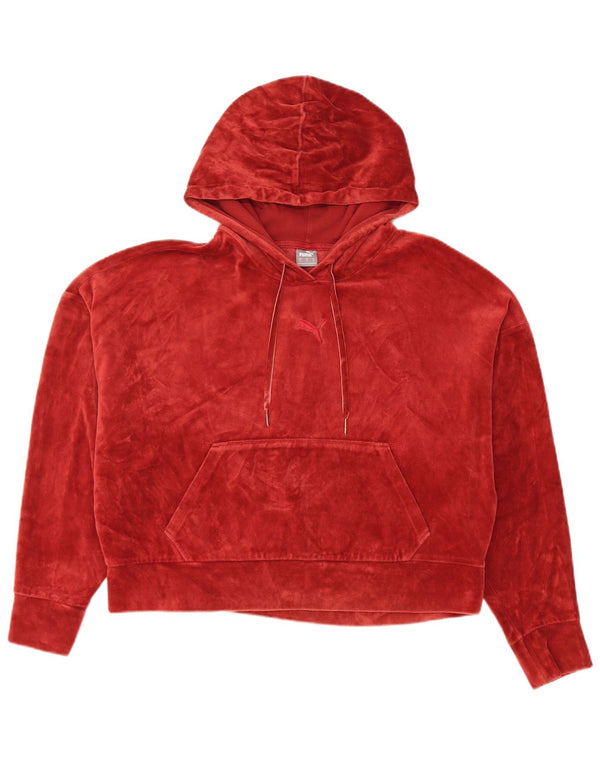 Jumper Puma Crop Oversized Velour Hoodie UK 14 Bumbac Roșu Mediu