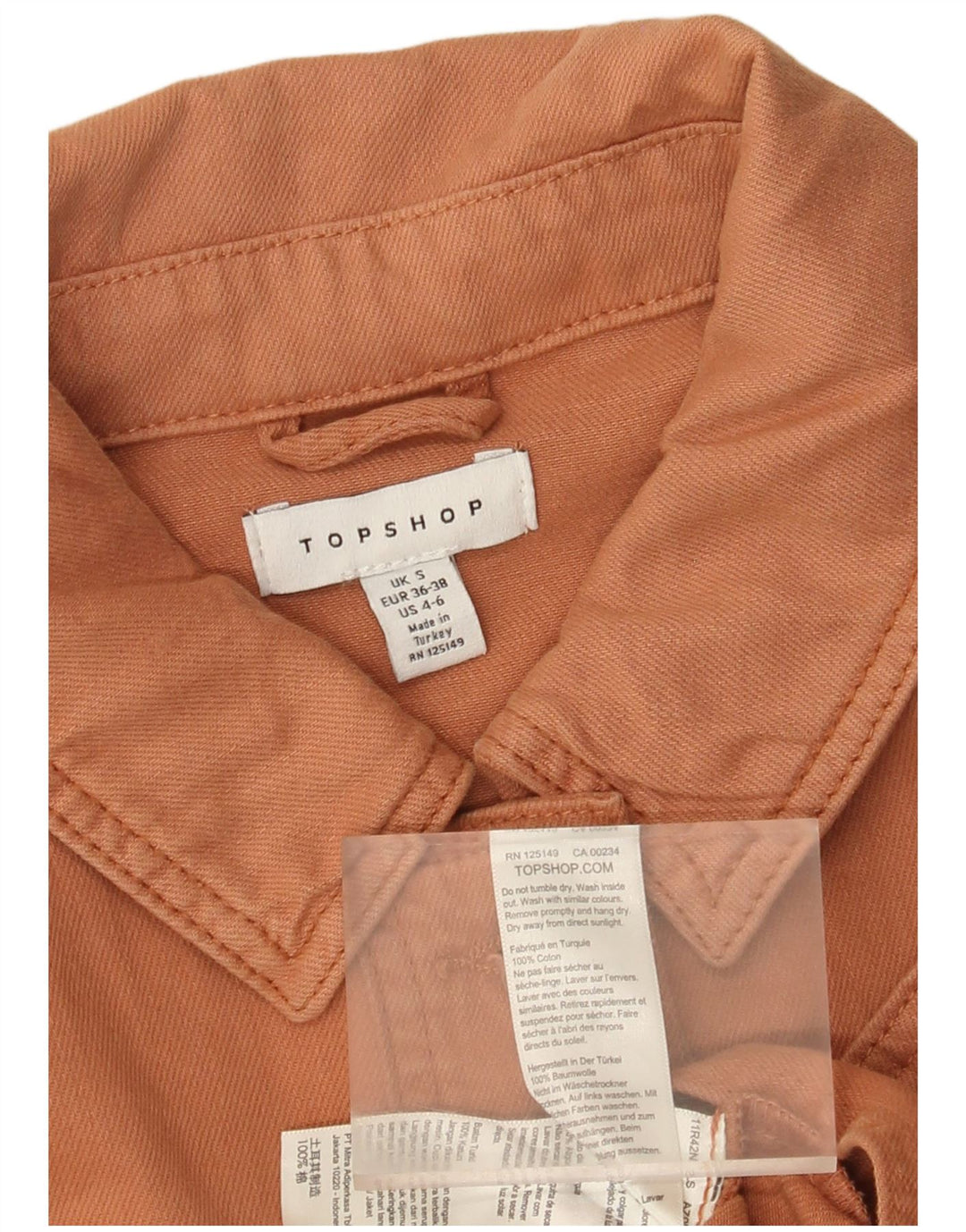 Jachetă de blugi supradimensionată pentru femei Topshop UK 10, bumbac portocaliu mic