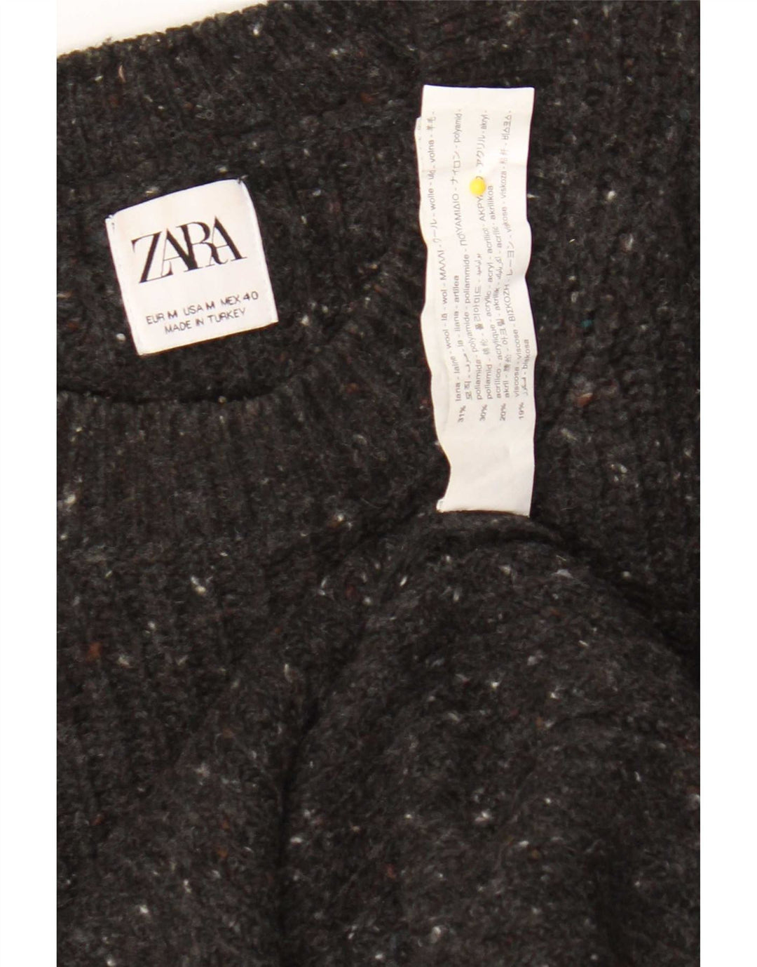 Pulover pentru bărbați Zara, cu gât crew, lână cu pete, gri mediu