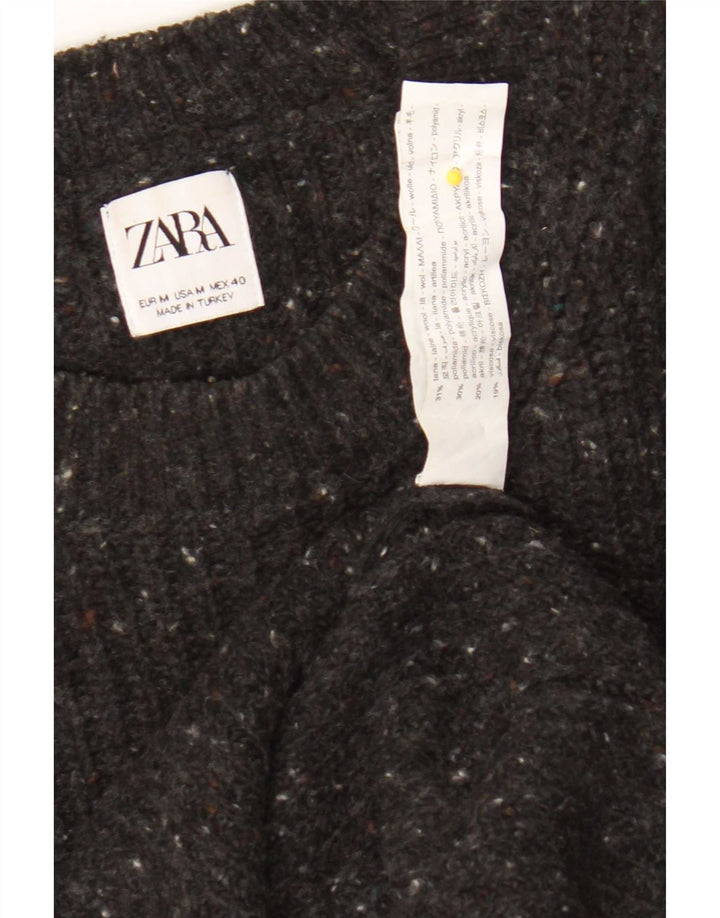 Pulover pentru bărbați Zara, cu gât crew, lână cu pete, gri mediu