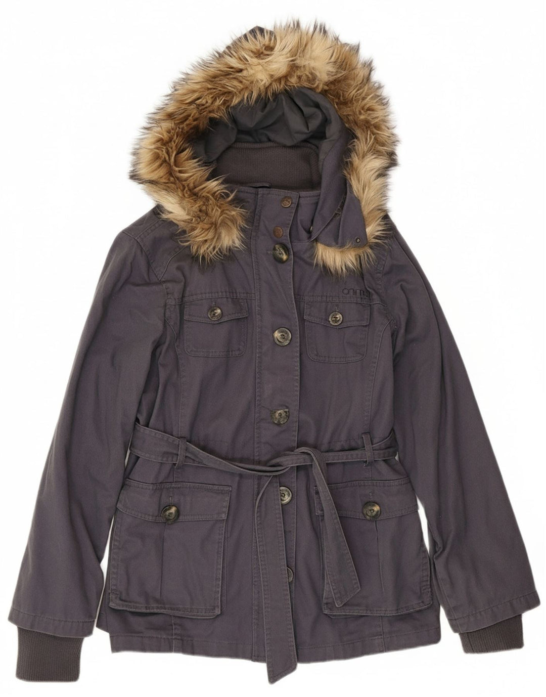 ANIMAL Womens Hooded Parka Jacket UK 12 Medium  Navy Blue Polyester