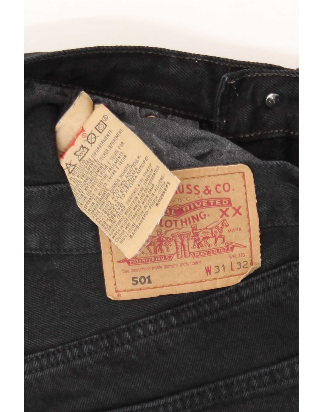 Blugi drepti pentru bărbați Levi's 501 W31 L32 bumbac negru