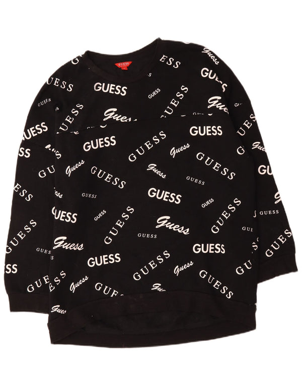 Pulover supradimensionat cu grafic pentru femei Guess, UK 18 XL, bumbac negru