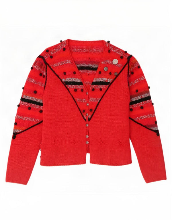 Pulover Cardigan Vintage pentru Damă UK 10 Mici, Roșu, dungi