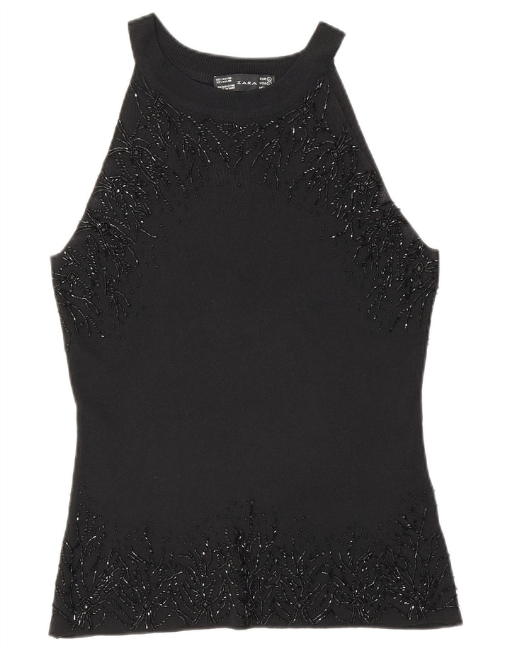 Bluză fără mâneci pentru femei Zara UK 14, mare, negru, raion