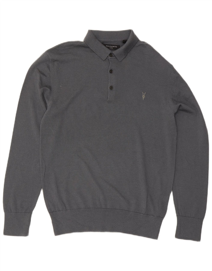 All Saints Pulover cu gât polo pentru bărbați, lână mare, gri
