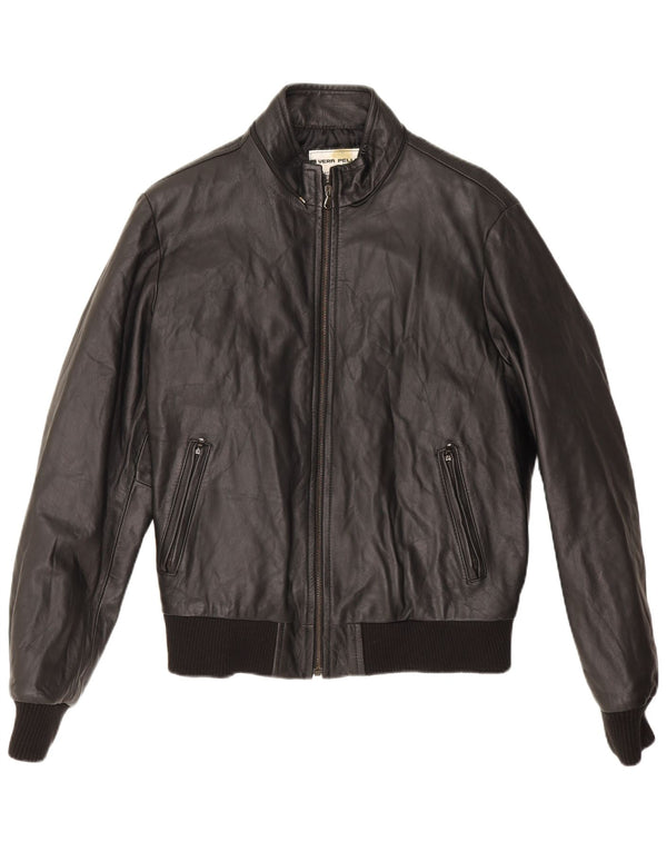Jachetă Bomber din piele vintage pentru bărbați UK 38 Medium Black Leather