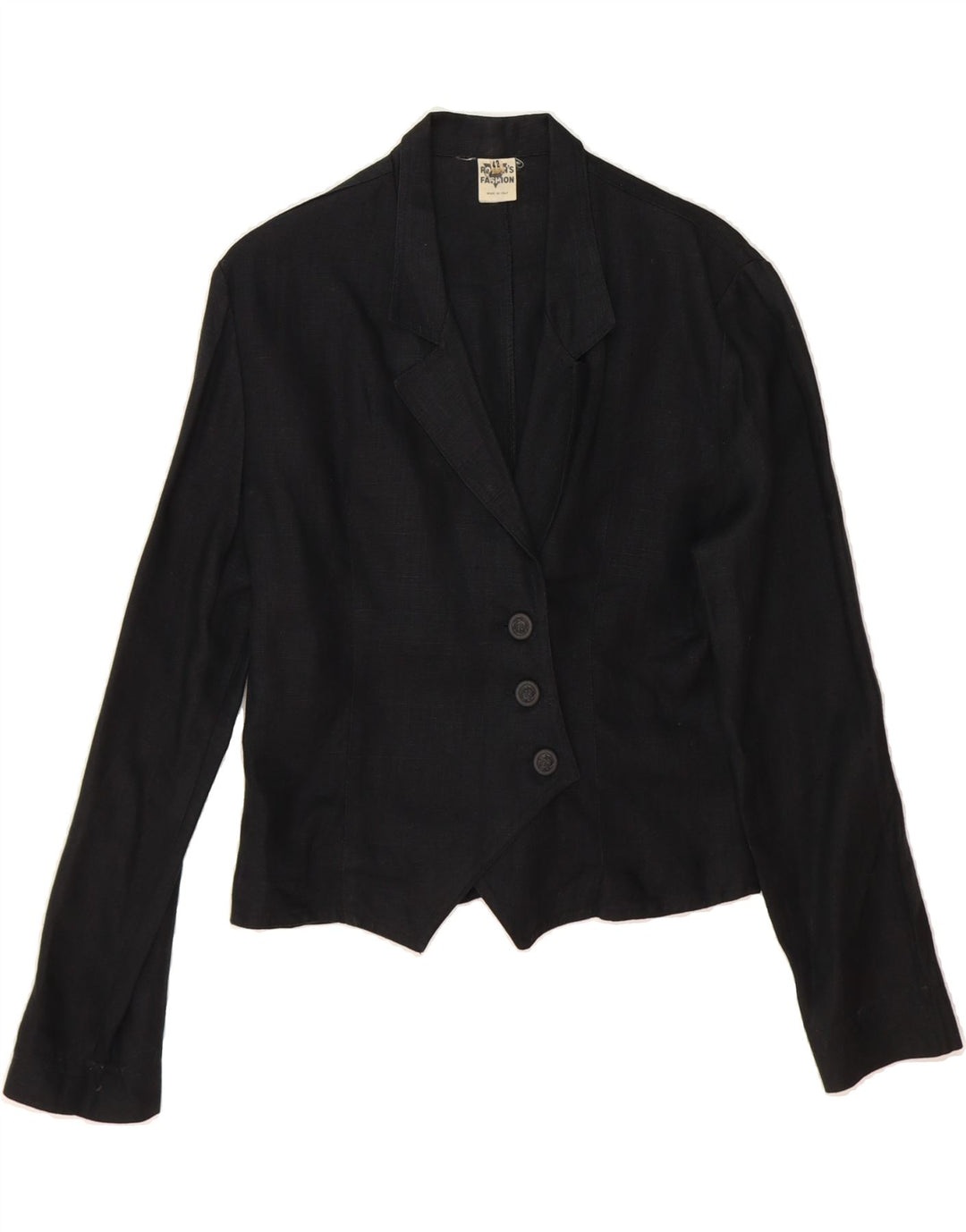 ROMAN'S Womens Crop 3 Button Blazer Jacket IT 42 Medium Black Cotton Vintage Roman's and Second-Hand Roman's from Messina Hembry 