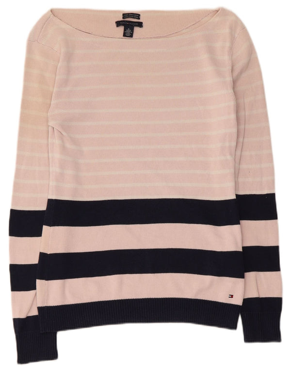 pulover Tommy Hilfiger pentru femei cu gât de barcă UK 12 Medium Pink Striped