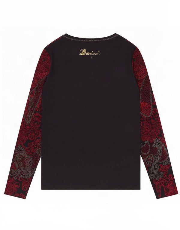 Top grafic pentru femei Desigual cu mânecă lungă UK 12 Medium Black Paisley Viscose