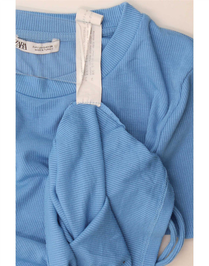 Tricou Crop pentru femei Zara UK 8 Small Blue Poliester