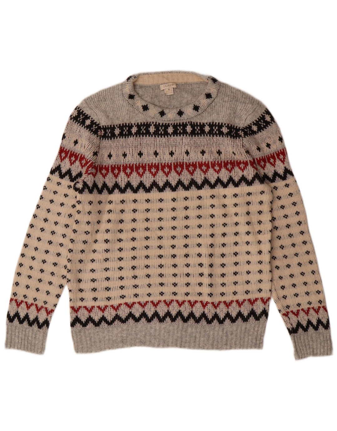 J. CREW Pulover pentru damă cu decolteu rotund UK 12 Medium Gri Fair Isle