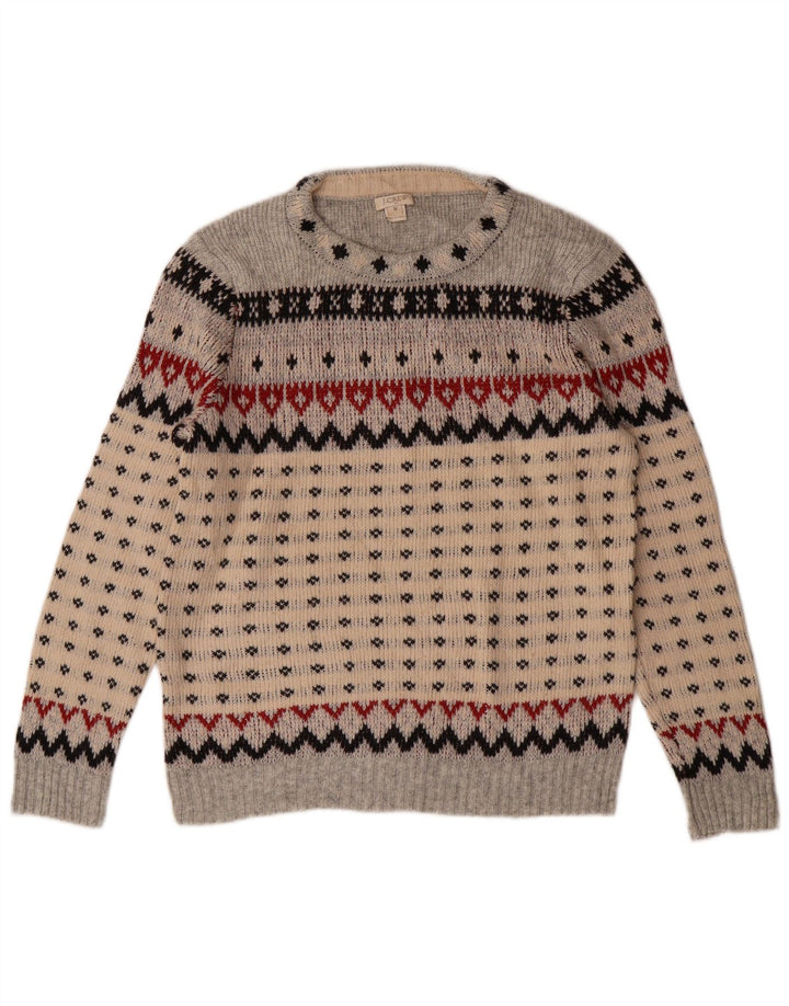 J. CREW Pulover pentru damă cu decolteu rotund UK 12 Medium Gri Fair Isle