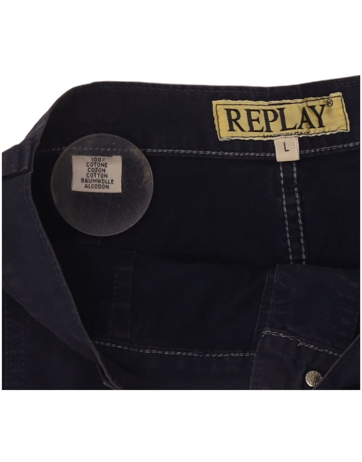 Fusta mini A-Line Replay pentru femei, mare W30, bumbac bleumarin