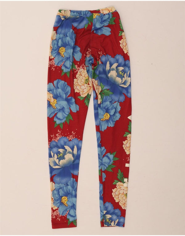 Adidas Womens Graphic Leggings UK 10 Small Red Floral Polyester