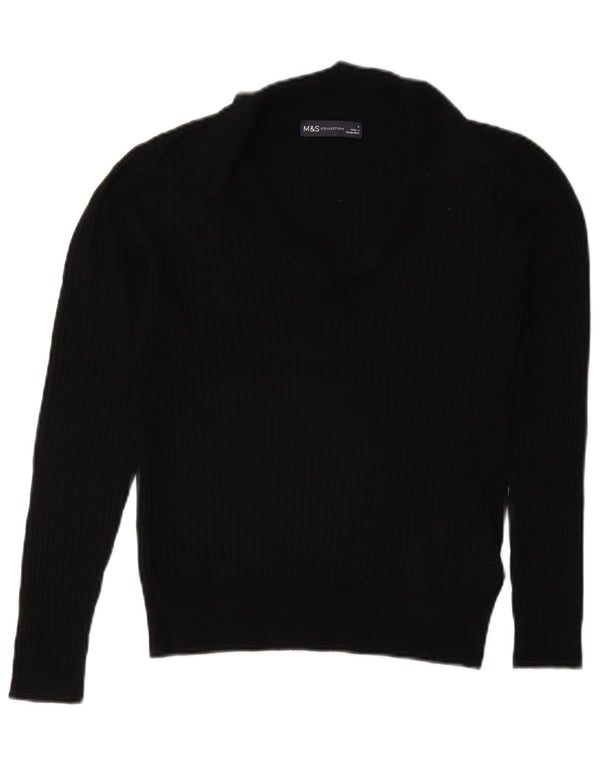 Marks & Spencer Womens Polo Neck Jumper Sweater UK 8 Small Black Viscose