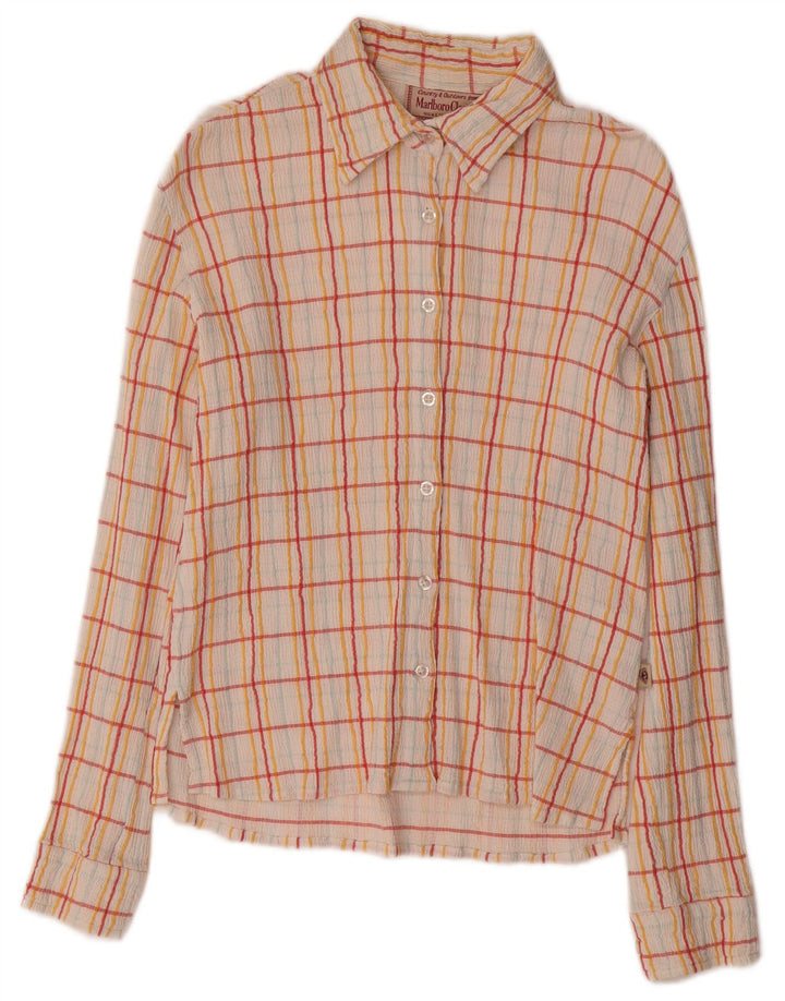 MARLBORO CLASSICS Womens Slim Fit Shirt UK 12 Medium Beige Check Cotton
