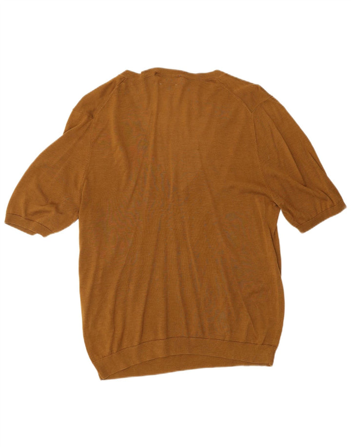 Pulover de damă ZARA cu mânecă scurtă cu decolteu în V, UK 14, mătase mare, maro