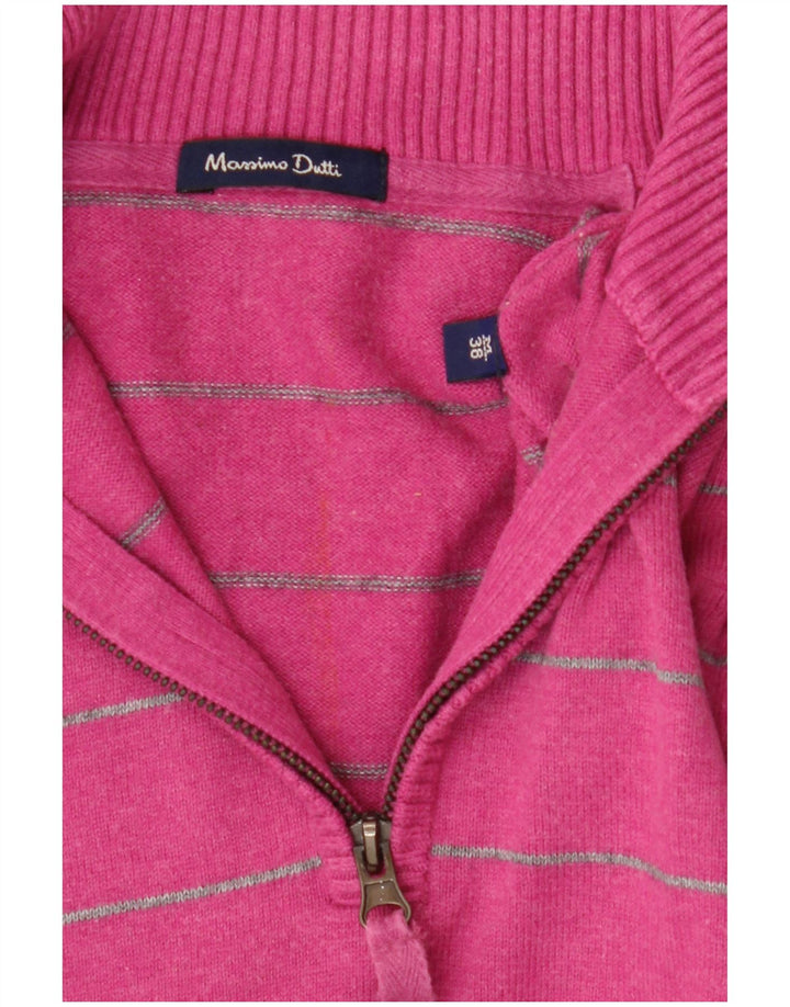 Pulover pentru femei Massimo Dutti, cu fermoar, cu gât, EU 38, în dungi roz mediu